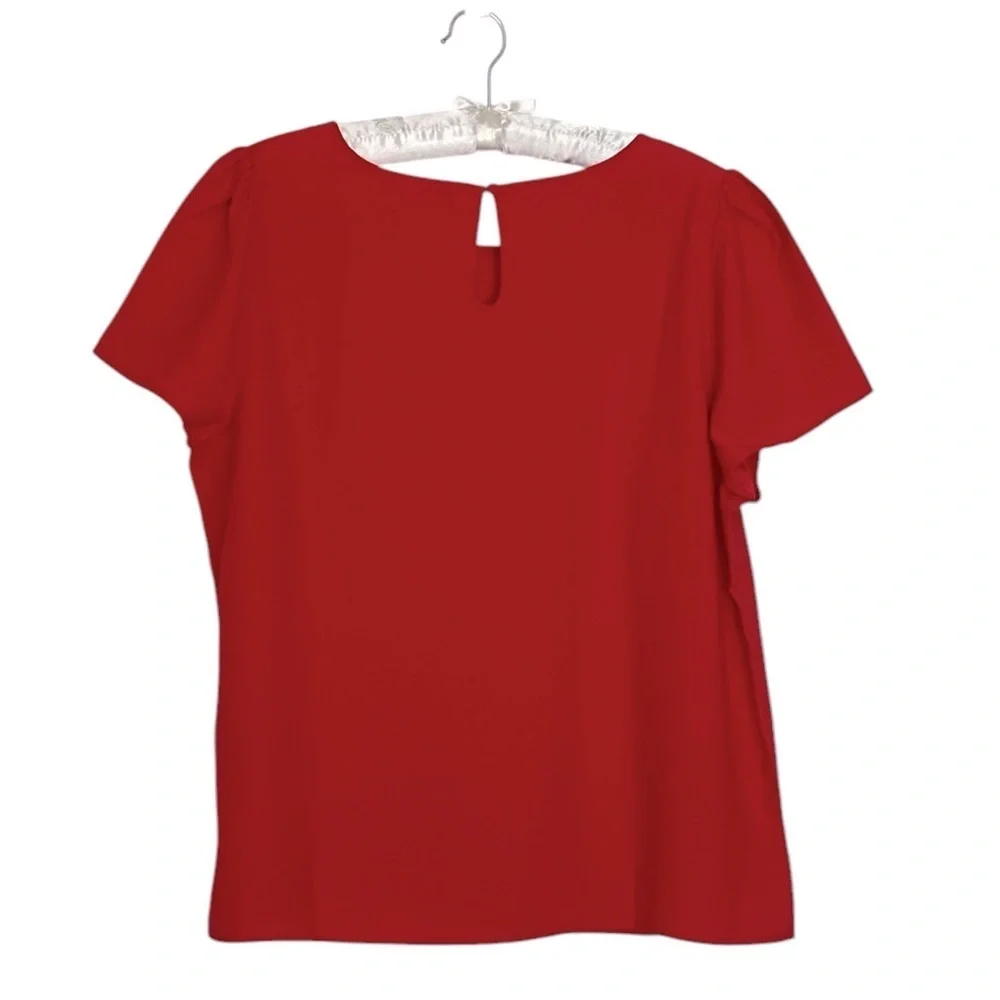 NEW J. CREW FACTORY Short-sleeve crepe top puff‎ sleeves in Red Size Large
